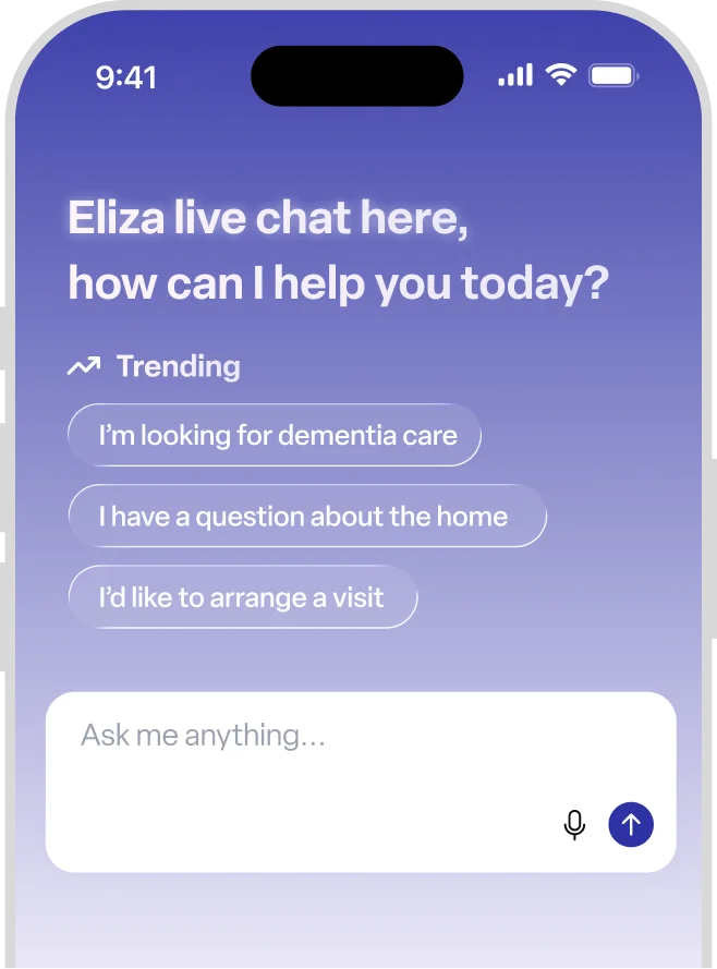 Eliza live chat interface on a mobile phone
